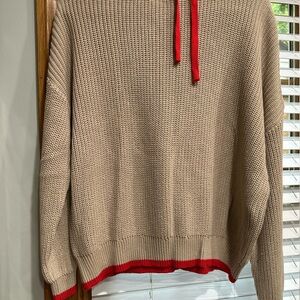 Wishlist Tan Crewneck Sweater with Red Trim